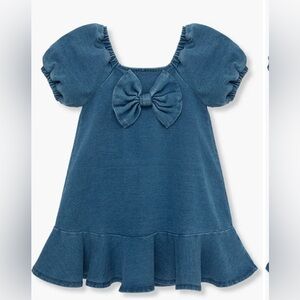 Habitual Kids Bow Puff Sleeve Knit Denim Dress‎